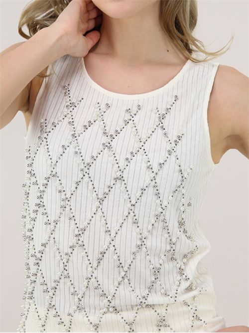 Top in maglia misto cotone con perle TWINSET | TP2710/00282